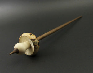 Mushroom support spindle in flame box elder burl, holly, and walnut