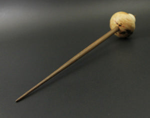 Mushroom support spindle in flame box elder burl, holly, and walnut