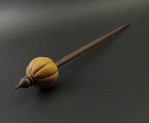 Pumpkin bead spindle in osage orange and walnut