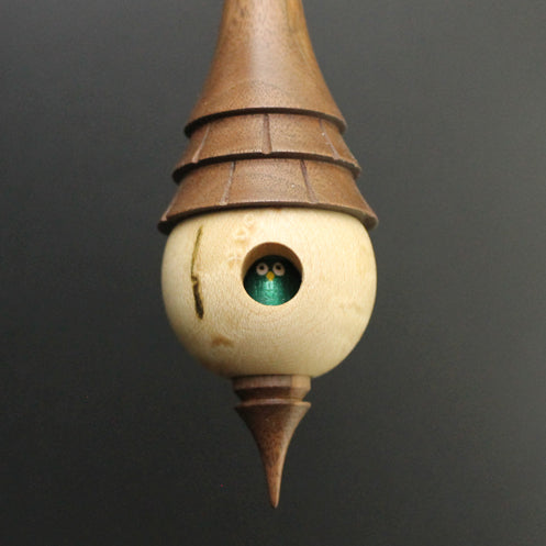 Birdhouse spindle in birdseye maple and walnut