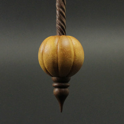 Pumpkin bead spindle in osage orange and walnut