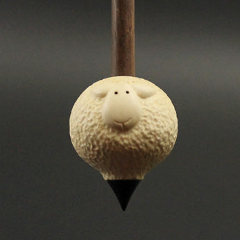 Sheep support spindle in holly and walnut