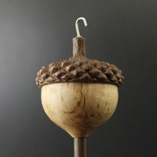 Load image into Gallery viewer, Acorn drop spindle in Karelian birch and walnut