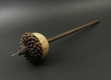 Load image into Gallery viewer, Acorn drop spindle in Karelian birch and walnut