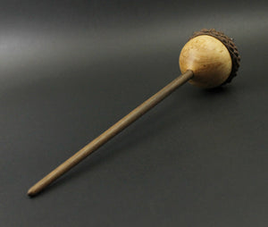 Acorn drop spindle in Karelian birch and walnut