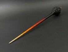 Load image into Gallery viewer, Dragon egg bead spindle in African blackwood and hand dyed curly maple