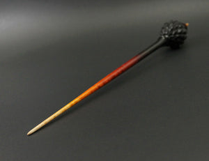 Dragon egg bead spindle in African blackwood and hand dyed curly maple