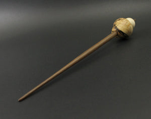 Mushroom support spindle in spalted hackberry, holly, and walnut