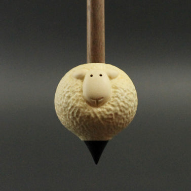 Sheep support spindle in holly and walnut