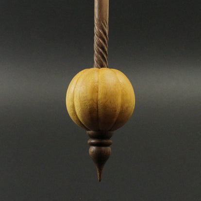 Pumpkin bead spindle in osage orange and walnut