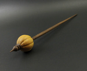 Pumpkin bead spindle in osage orange and walnut