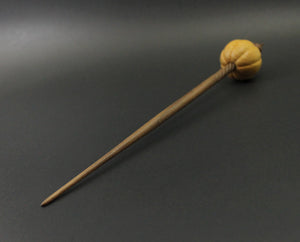 Pumpkin bead spindle in osage orange and walnut