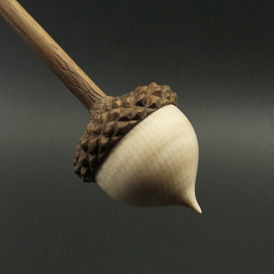 Acorn support spindle in curly maple and walnut