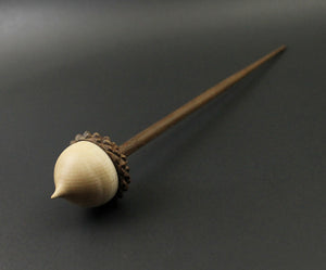 Acorn support spindle in curly maple and walnut