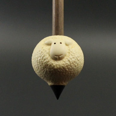 Sheep support spindle in holly and walnut