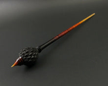 Load image into Gallery viewer, Dragon egg bead spindle in African blackwood and hand dyed curly maple