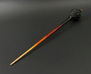 Dragon egg bead spindle in African blackwood and hand dyed curly maple