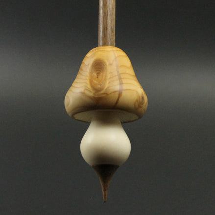 Mushroom support spindle in yew, holly, and walnut