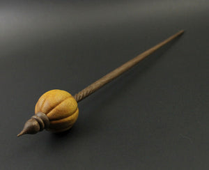 Pumpkin bead spindle in osage orange and walnut