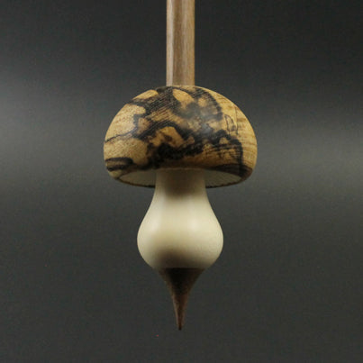 Mushroom support spindle in spalted hackberry, holly, and walnut