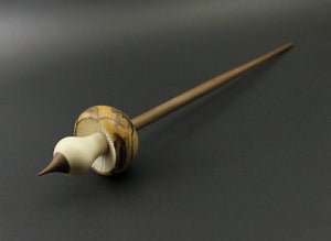 Mushroom support spindle in spalted hackberry, holly, and walnut