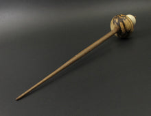 Load image into Gallery viewer, Mushroom support spindle in spalted hackberry, holly, and walnut