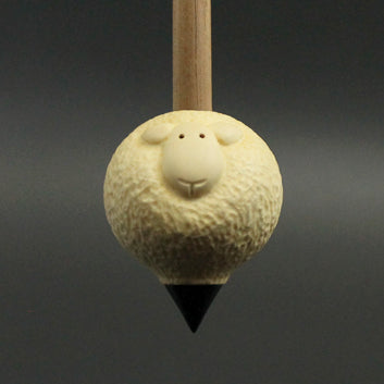 Sheep support spindle in holly and walnut