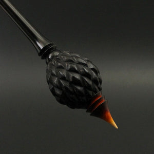 Dragon egg bead spindle in African blackwood and hand dyed curly maple