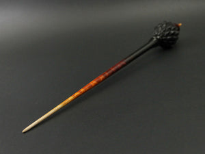 Dragon egg bead spindle in African blackwood and hand dyed curly maple