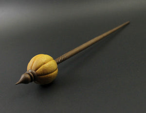 Pumpkin bead spindle in osage orange and walnut