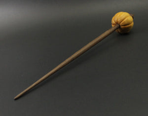 Pumpkin bead spindle in osage orange and walnut