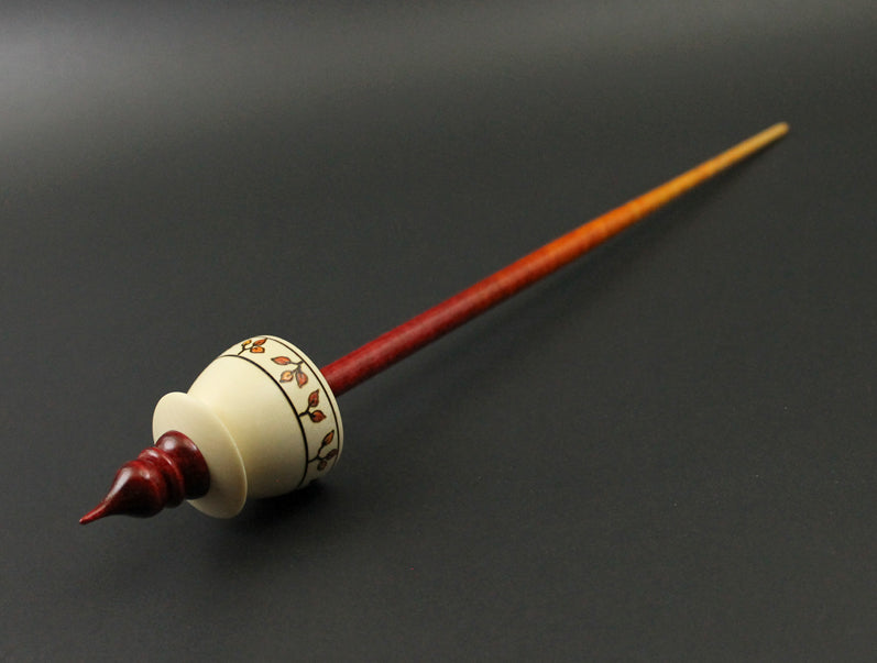 Teacup spindle in holly and hand dyed curly maple