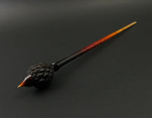 Load image into Gallery viewer, Dragon egg bead spindle in African blackwood and hand dyed curly maple (&lt;font color=&quot;red&quot;&lt;b&gt;RESERVED&lt;/b&gt;&lt;/font&gt; for Becky)