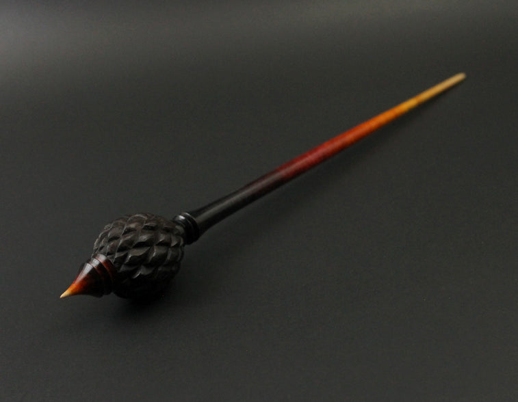 Dragon egg bead spindle in African blackwood and hand dyed curly maple (<font color=