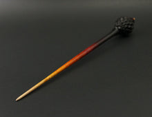 Load image into Gallery viewer, Dragon egg bead spindle in African blackwood and hand dyed curly maple (&lt;font color=&quot;red&quot;&lt;b&gt;RESERVED&lt;/b&gt;&lt;/font&gt; for Becky)