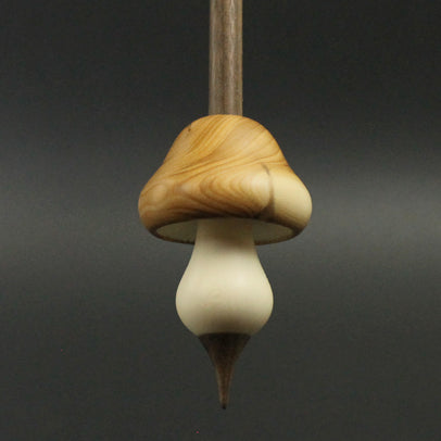 Mushroom support spindle in yew, holly, and walnut