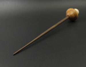 Mushroom support spindle in yew, holly, and walnut