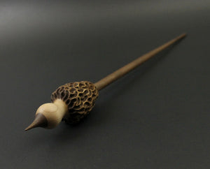 Morel mushroom support spindle in maple and walnut