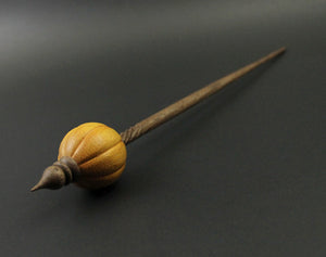 Pumpkin bead spindle in osage orange and walnut