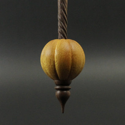 Pumpkin bead spindle in osage orange and walnut