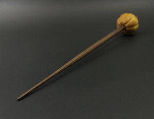 Pumpkin bead spindle in osage orange and walnut