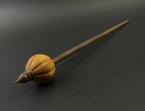 Pumpkin bead spindle in osage orange and walnut