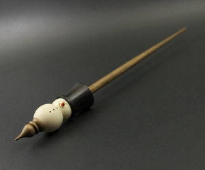 Snowman support spindle in holly, African blackwood, and walnut