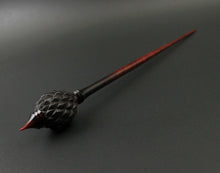 Load image into Gallery viewer, Dragon egg bead spindle in African blackwood and hand dyed curly maple