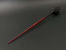 Load image into Gallery viewer, Dragon egg bead spindle in African blackwood and hand dyed curly maple