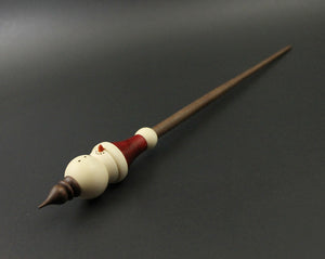 Snowman support spindle in holly, hand dyed curly maple, and walnut