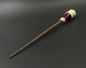 Snowman support spindle in holly, hand dyed curly maple, and walnut