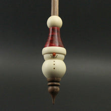 Load image into Gallery viewer, Snowman support spindle in holly, hand dyed curly maple, and walnut