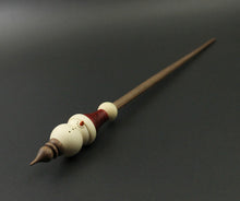 Load image into Gallery viewer, Snowman support spindle in holly, hand dyed curly maple, and walnut