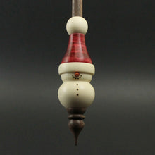 Load image into Gallery viewer, Snowman support spindle in holly, hand dyed curly maple, and walnut
